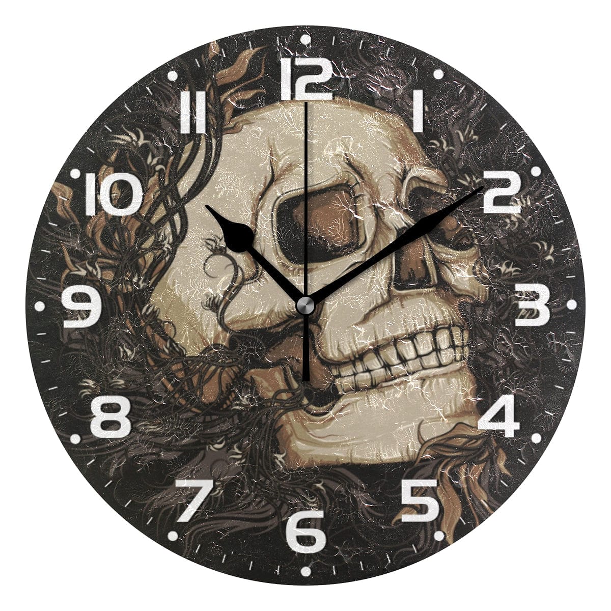 Skull Face Pattern Round Wall Clock Battery Operated