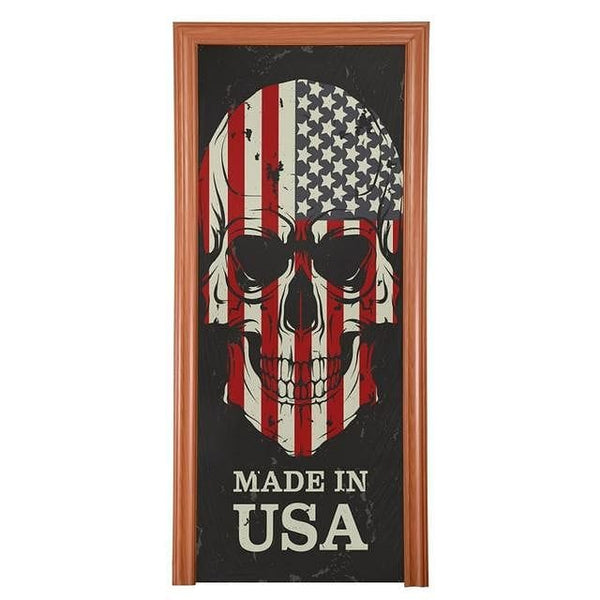 Skull With USA American Flag Reusable Door Cover 4 Patterns