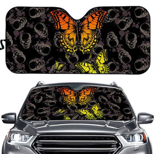 Sugar Skull with Butterfly Print UV Protect Foldable Car Sun Shade 3 Colors