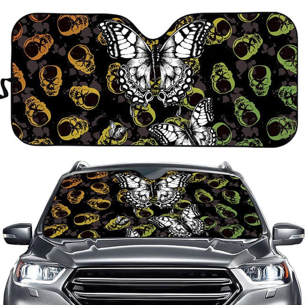 Sugar Skull with Butterfly Print UV Protect Foldable Car Sun Shade 3 Colors