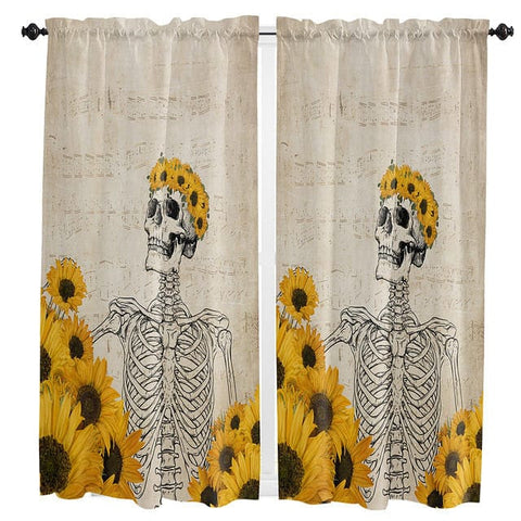 Skull Sunflowers Curtains For Home Decorative