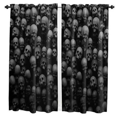 Lots Of Skulls Black Curtains For Home Decorative