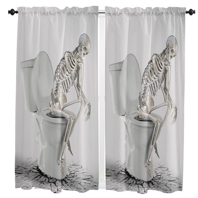 Skull Sitting On Toilet Curtains For Home Decorative