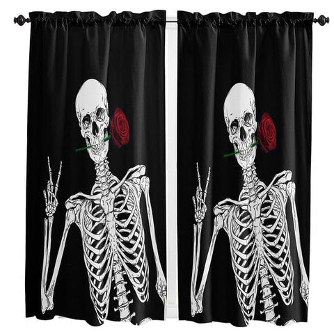 Peace Skull With Rose Curtains For Home Decorative