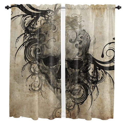 Dark Skull Beigh Curtains For Home Decorative