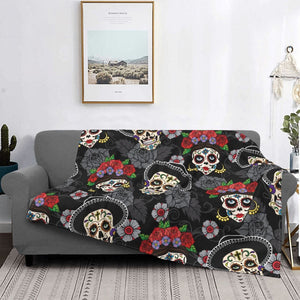 Day Of The Dead Mexican Sugar Skull Rose Throw Blanket
