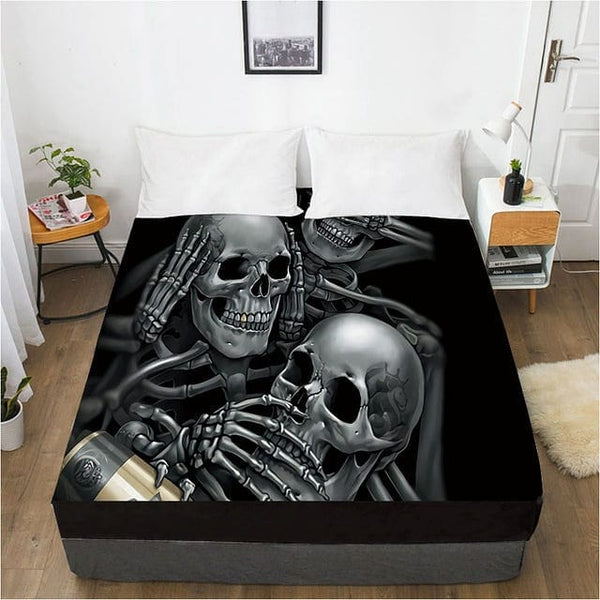 Two Skulls 1pc Elastic Fitted Sheet With An Elastic Band