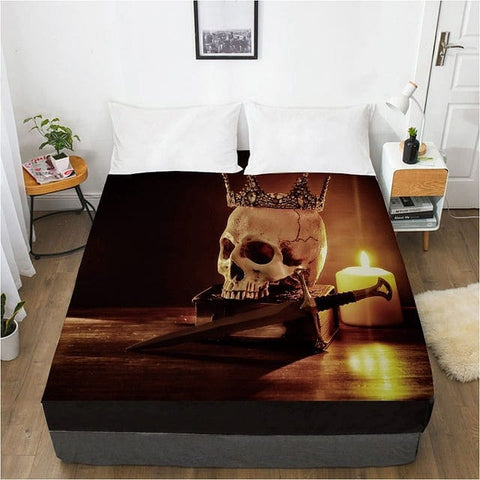 Skull With Candle Elastic Fitted Bed Sheet With An Elastic Band 1pc