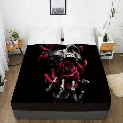 Skull Hand With Rose Elastic Fitted Bed Sheet With An Elastic Band 1pc