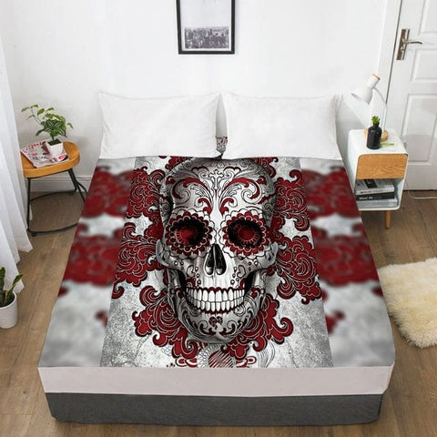 Sugar Skull Roses Elastic Fitted Bed Sheet With An Elastic Band 1pc