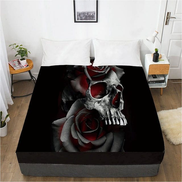 Rose Skull Elastic Fitted Bed Sheet With An Elastic Band 1pc