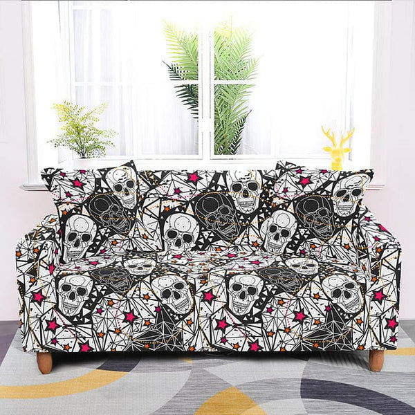 Black & Gray Skull Sofa Cover Stretch Slipcover Furniture Protector Elastic 1/2/3/4-Seat