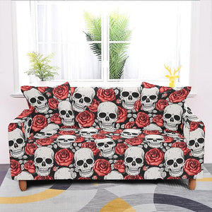 Red Flowers Skull Sofa Cover Stretch Slipcover Furniture Protector Elastic 1/2/3/4-Seat