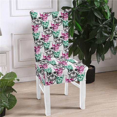 Pink Flowers Skull Design Elastic Chair Cover Removable Anti-dirty