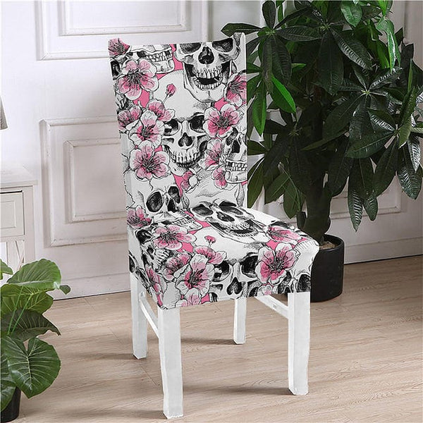 Skull Pink Flowers Design Elastic Chair Cover Removable Anti-dirty