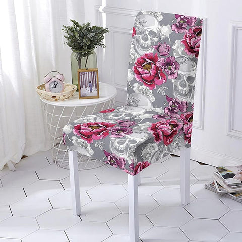 Faded Skull Pink Roses Printed Stretch Chair Cover Removable Anti-dirty Universal Size