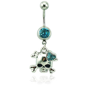 Belly Button Ring Surgical Steel Dangle Rhinestone Heart Skull 💀 - Skull Clothing and Accessories Skull only Merchandise