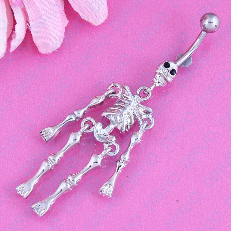 Skull 💀 Dangle Belly Ring Surgical Steel - Skull Clothing and Accessories Skull only Merchandise