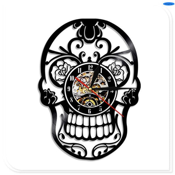 Decorative Skull Wall Clock Made with Vinyl Record - Skull Clothing and Accessories Skull only Merchandise