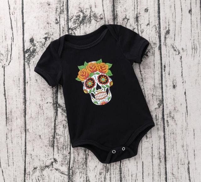 Skull Print Style Short Sleeve Cotton Rompers