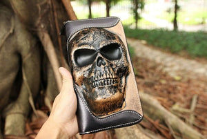 Cowhide Skull Zipper Multi-Functional Wallet