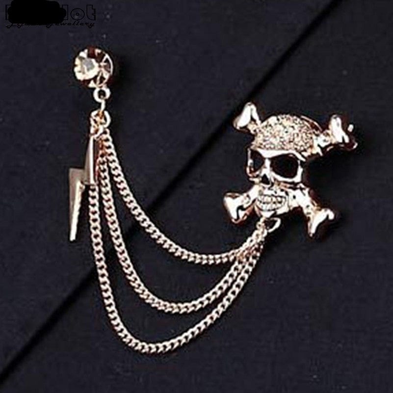 Skull Head Chain Tassel Pin Suit Badge