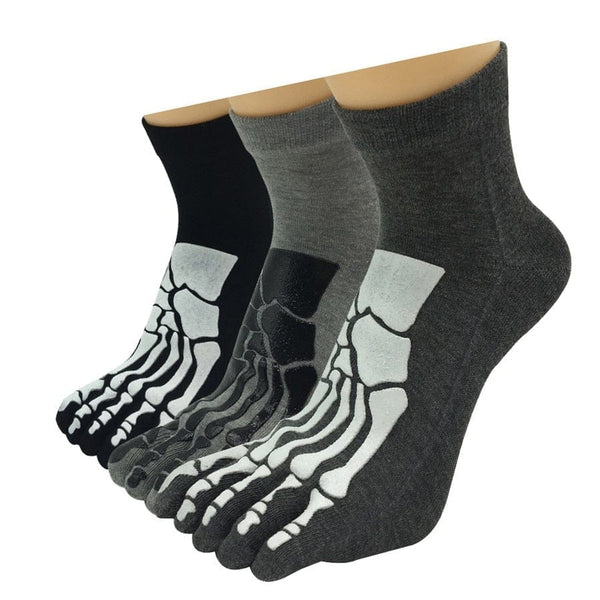 3 Pairs Men's Skull Pattern Hand Bone Toe Socks