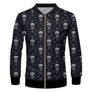 Men's Long Sleeve Zipper Skull Print Jacket - Skull Clothing and Accessories Skull only Merchandise