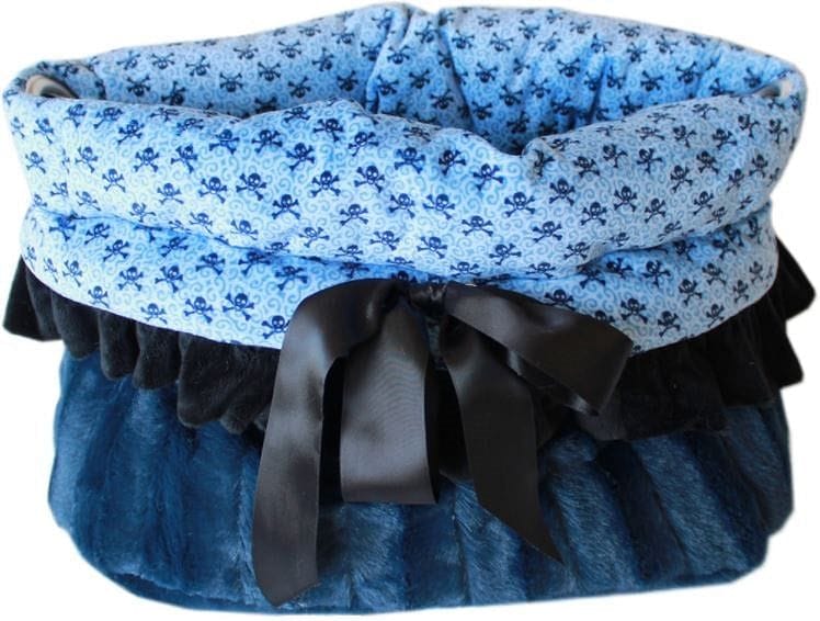 Baby Blue or Pink Skulls Reversible Snuggle Bugs Pet Bed, Bag, and Car Seat All In One