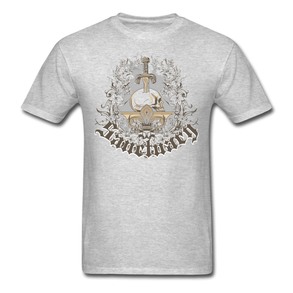 Skull with Sword on Pedestal T-Shirt - heather gray