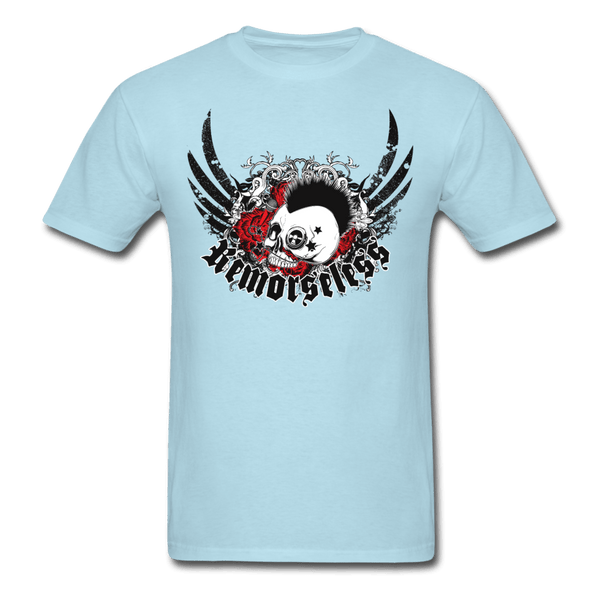 Punk Skull and Roses T-Shirt - powder blue