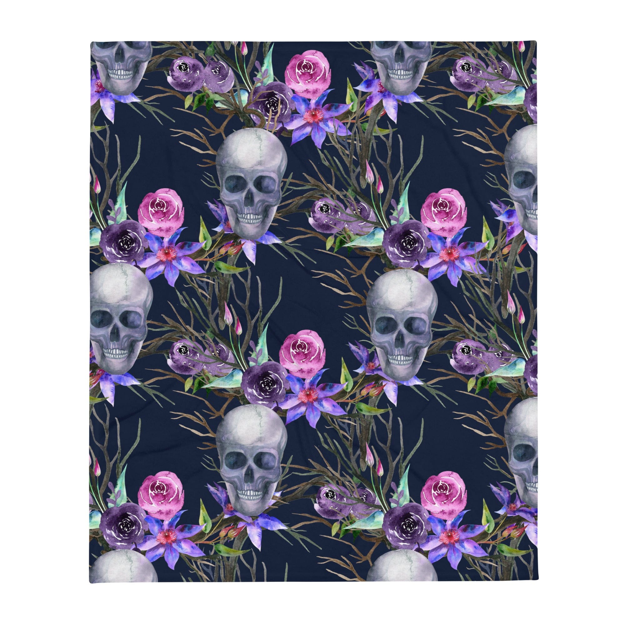 Skulls Floral Print Throw Blanket