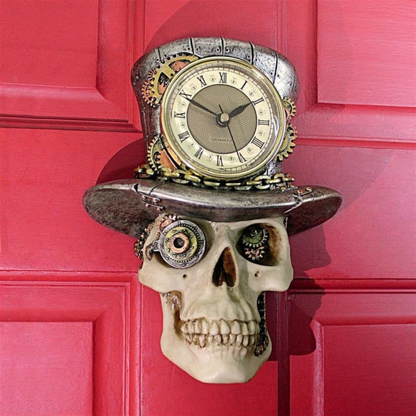 Steampunk Mad Hatter Skull Wall Clock